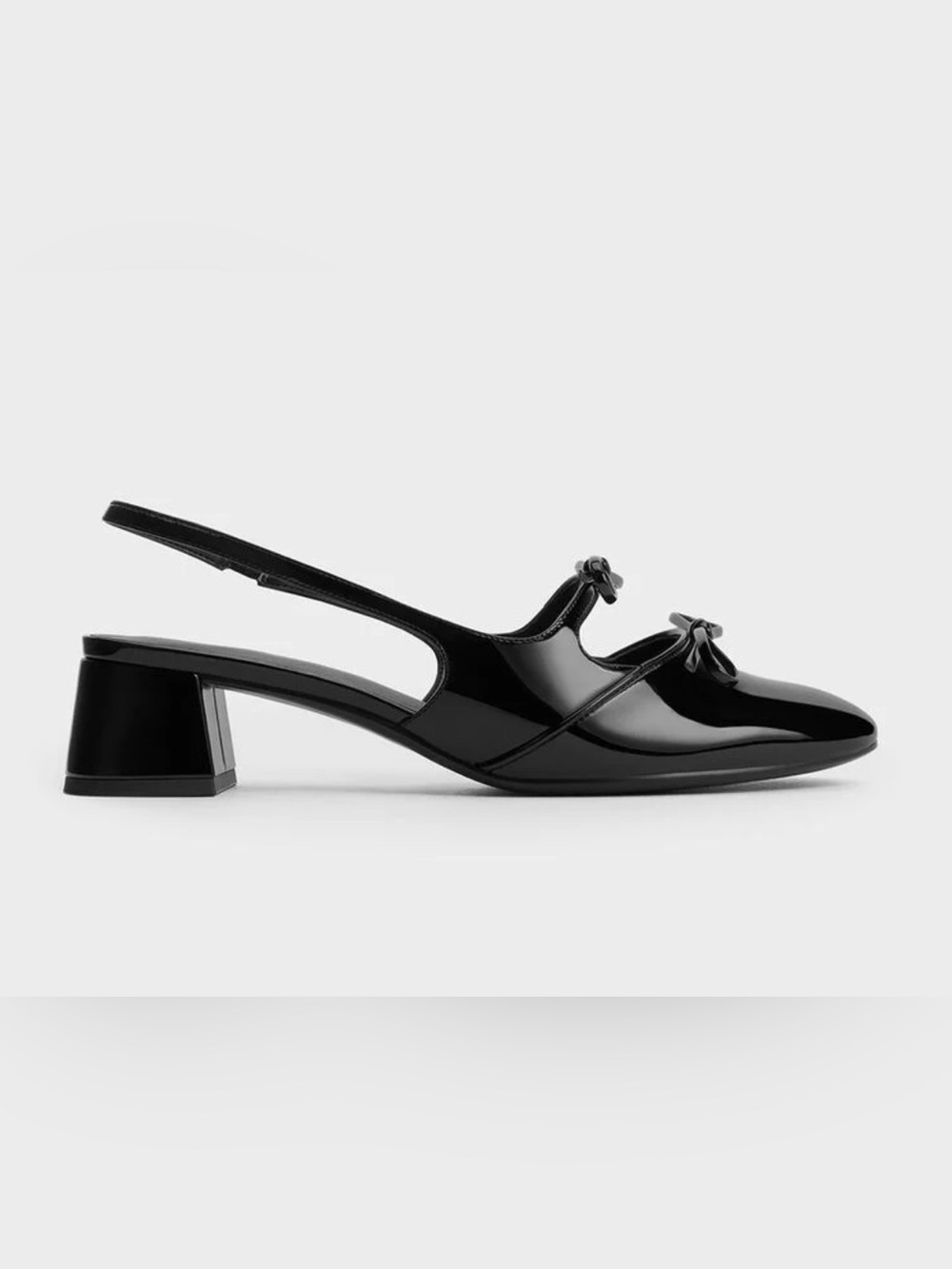 Charles & Keith Dorri Black Patent Slingback Pumps Bow Detail Size 10 41